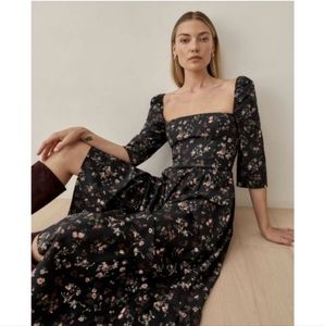 Reformation Cyprus Floral-Print Square Neck Midi Dress in Jolene Size 12